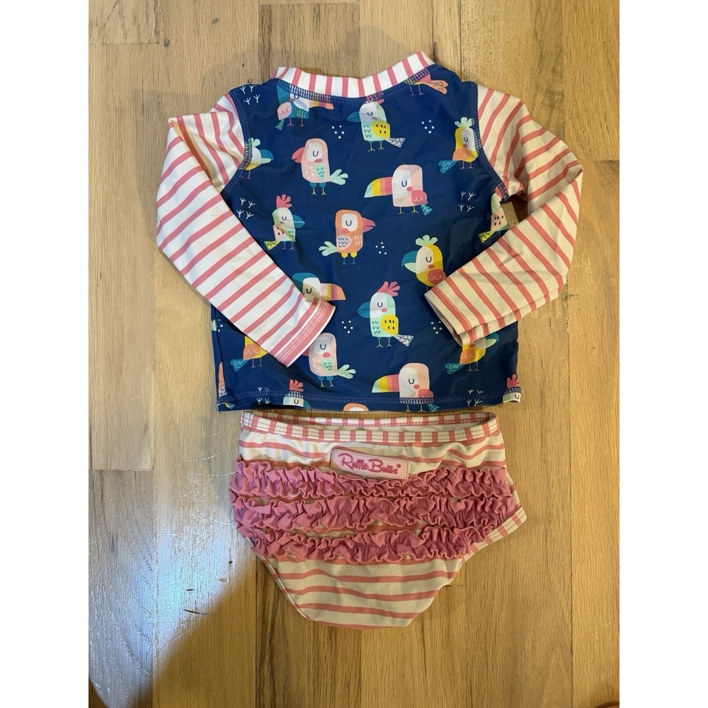 Ruffle Butts Swimsuit 18-24m Two Piece Long Sleeve Top Bikini Birds Stripes